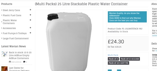 25-litre plastic water containers