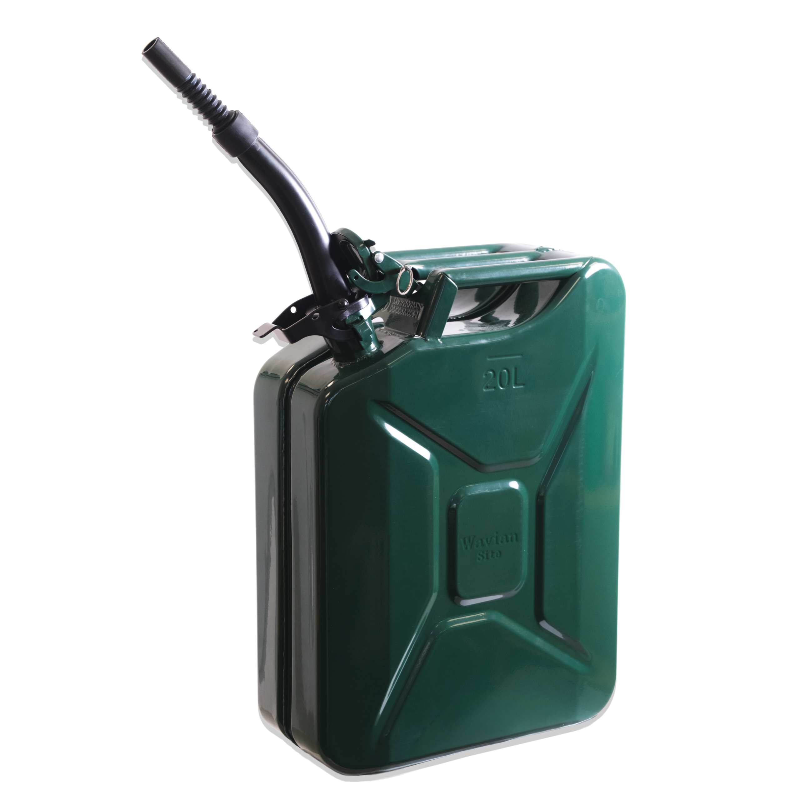 Green 20L plastic container with a black curved handle and pump lever, part of a garden sprayer.